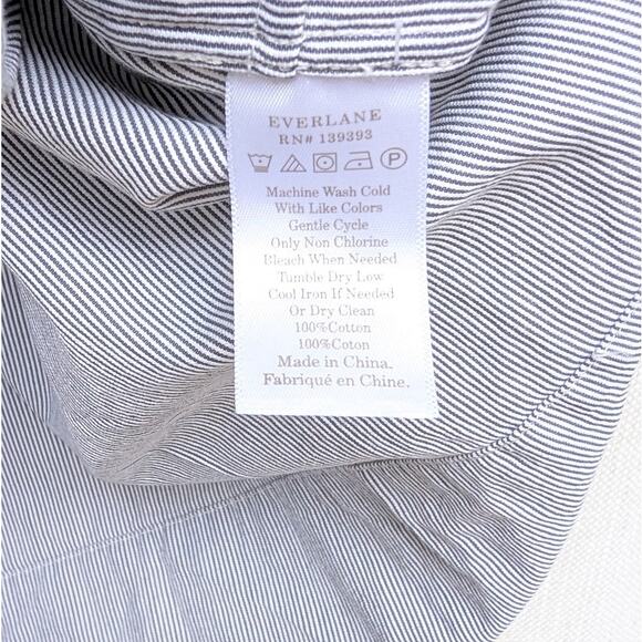 Everlane Blue Striped Cotton Weave Collarless Shirt Belt Midi Dress, size 2 - Picture 9 of 9
